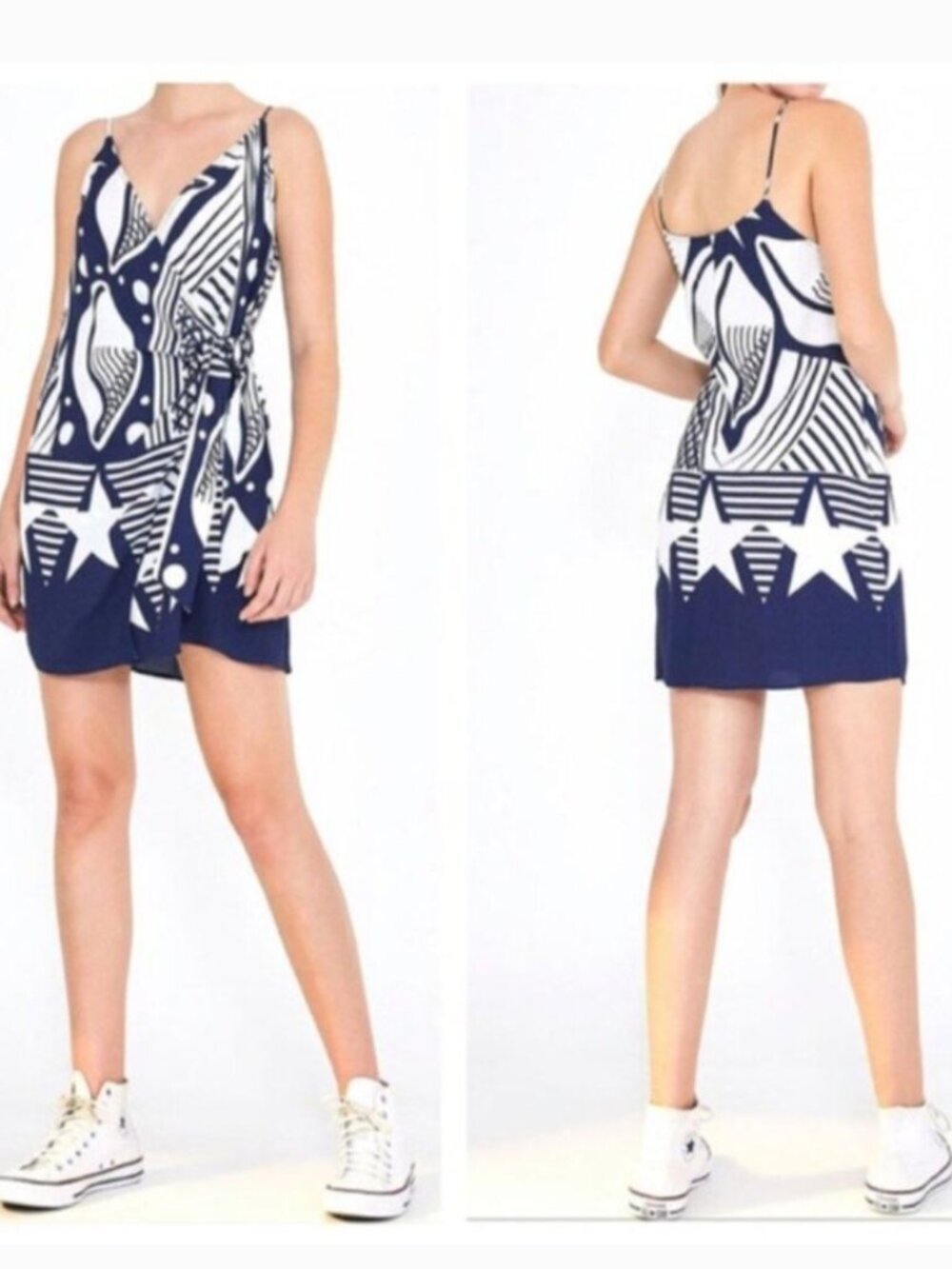 Farm Rio blue and white print mini wrap dress - Picture 9 of 9